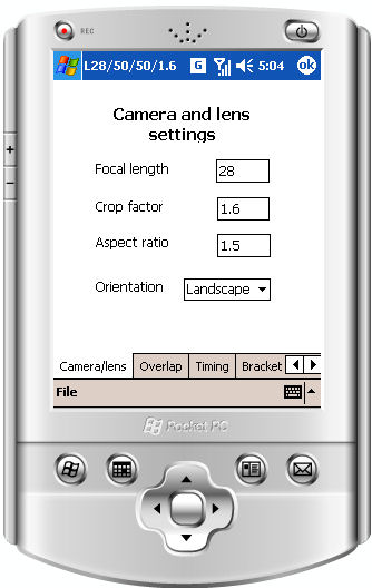 Setting the camera and lens parameters